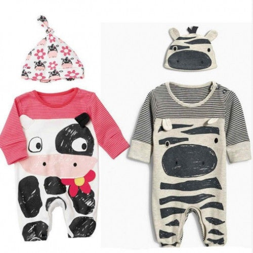 Zebra Cow One-Piece Romper Hat Twin Set